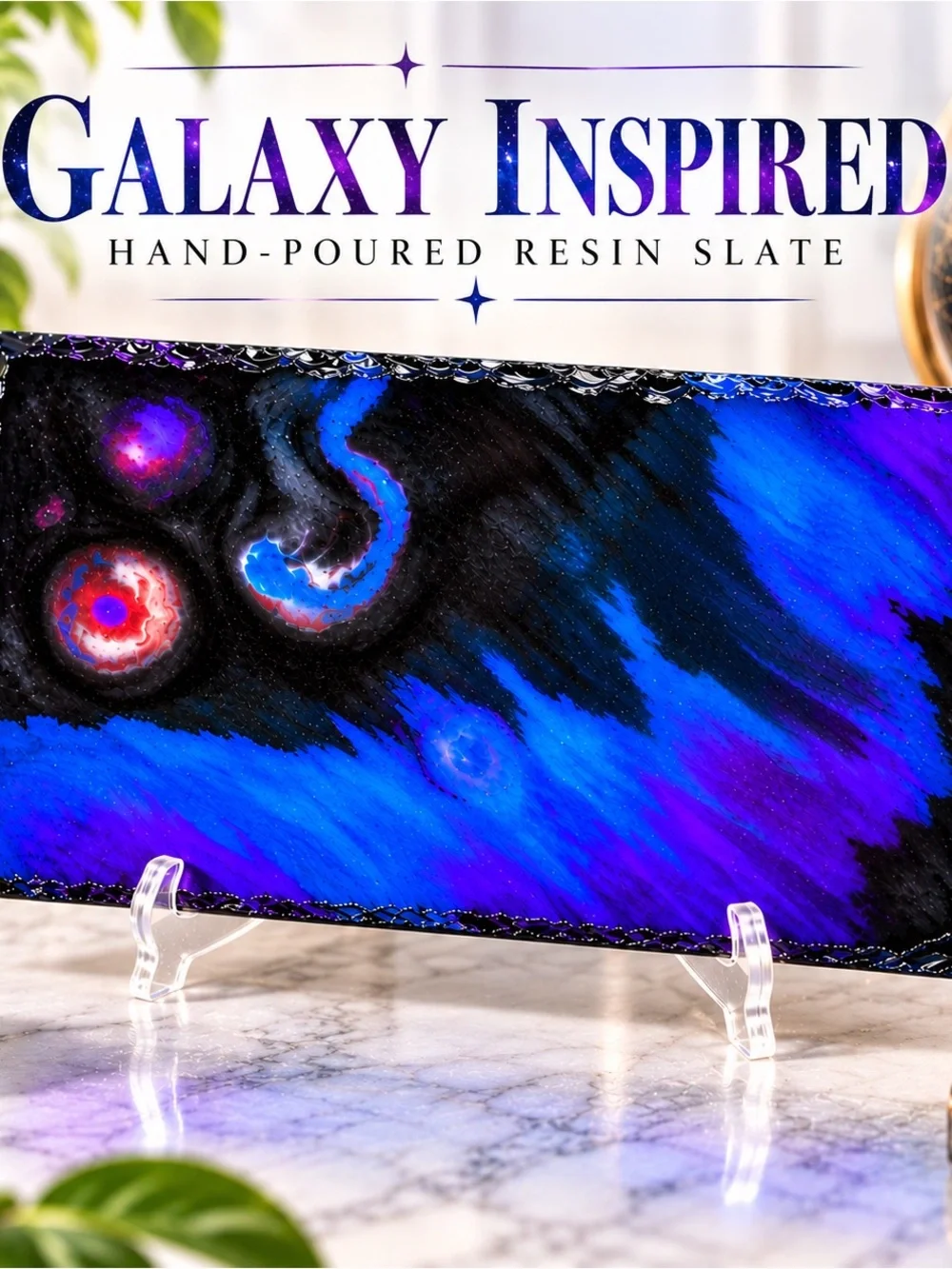 Galaxy inspired resin slate